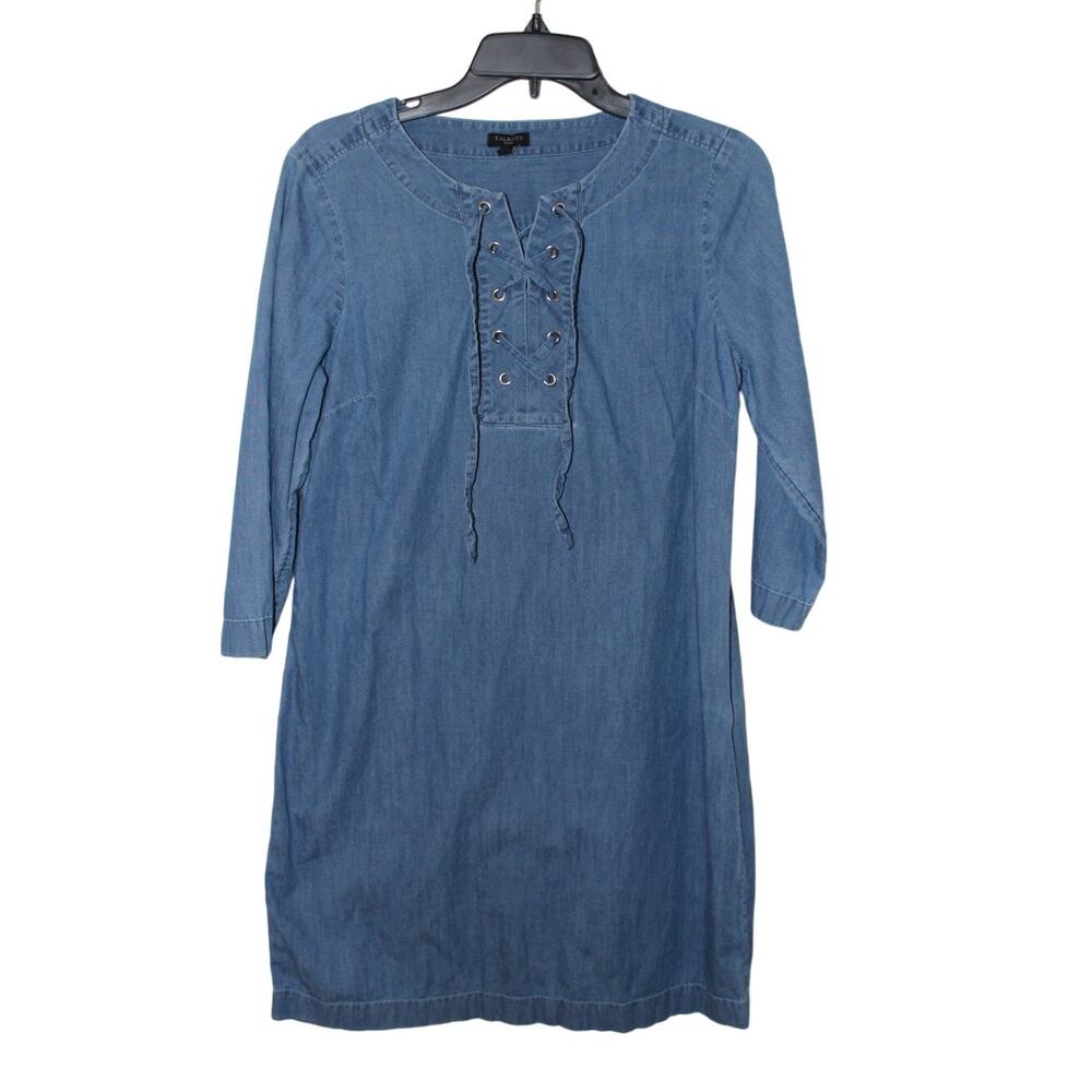 Talbots Denim Blue Lace Up Chest Shift Dress Size 12Petite‎